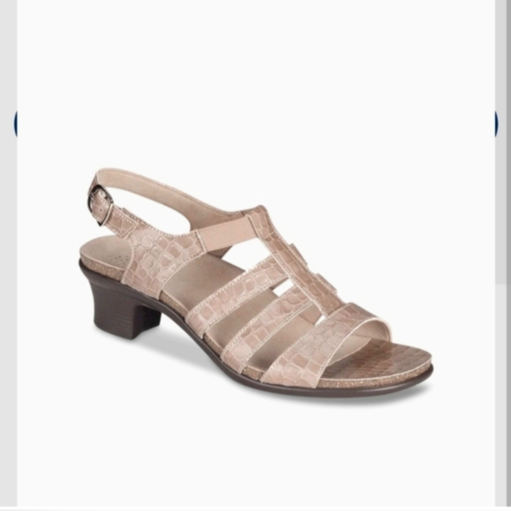 SAS Allegro Heeled Sandals Taupe Croc Tan Leather Sz.7